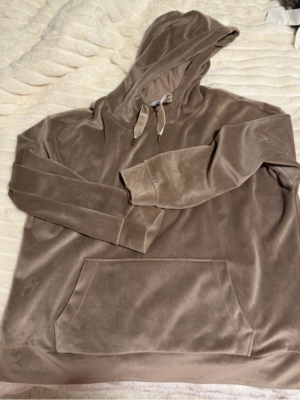 Velour Hooded Pullover - Taupe